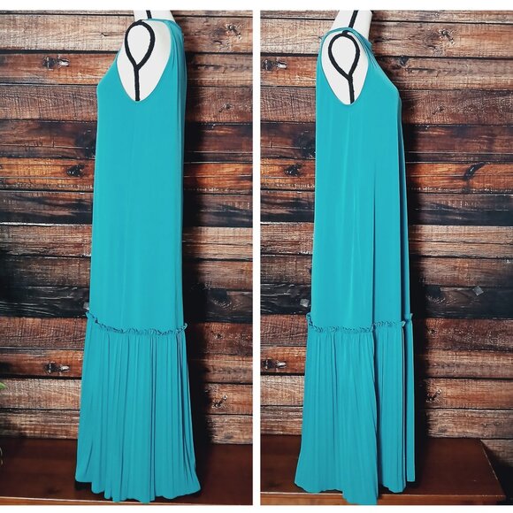 ASOS Maxi Dress Size 8 Teal Pleated Bottom Keyhole Button High Neck Retro Shift - Picture 3 of 9
